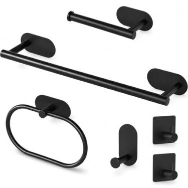 Imagem de Kit Acessórios para Banheiro Aço Inoxidável 304, Preto, 6 Peças