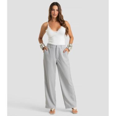 Imagem de Calça Alfaiataria Risca De Giz Feminina Dianna Cinza