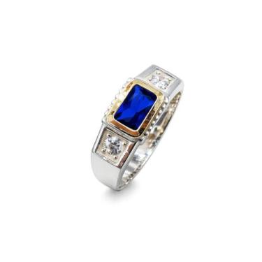 Imagem de Anel Formatura Masculino Prata 925 Aplique Ouro Retangular - Maca de P
