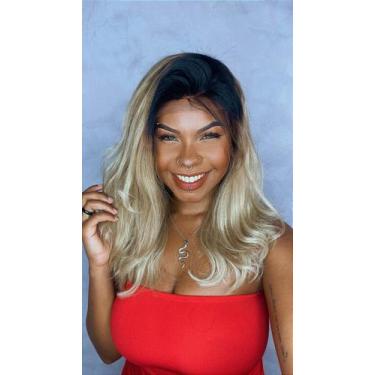 Imagem de Peruca Lace Front Cabelo Humano Rosa 40 cm Liso Levemente Ondulado - C