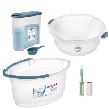 Imagem de Kit Balde Oval 14 Litros Bacia Porta Sabão Em Pó Plástico Para Casa Li