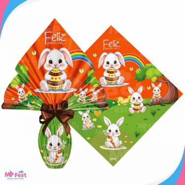 Imagem de Kit 25 Sacos para Ovos de Páscoa Bosque do Coelho em Polipropileno 24x24CM Laranja OEM