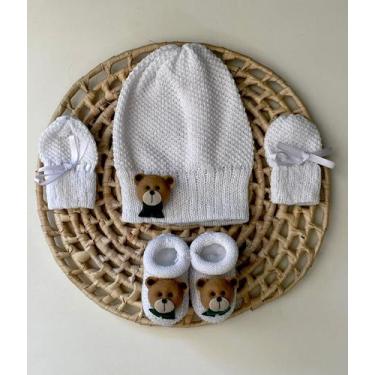 Imagem de Kit Gorro + Luvas + Sapatinhos em Tricot Urso Gravata - sem marca