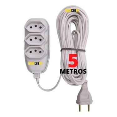Imagem de Extensão Elétrica 5 Metros Bivolt Branca 3 Tomada Tripolar E - Congrat