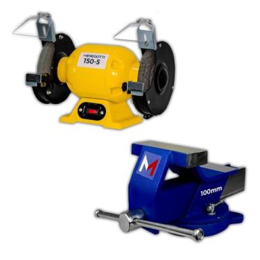 Imagem de Kit Motoesmeril Menegotti 150W ou 300W com Morsa Base Giratória, N5 + 