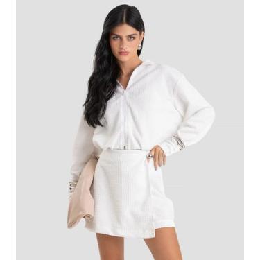 Imagem de Jaqueta Feminina Cropped Em Tweed Dianna Branco, G, Branco