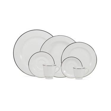 Imagem de Aparelho de Jantar Itamaraty 42 Peças Porcelana Liso Filete Prata Branco Schmidt