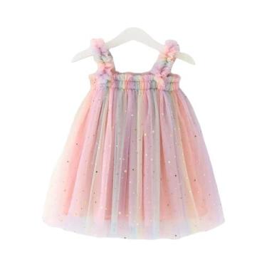 Imagem de Vestido De Festa Sem Mangas Para Meninas Com Saia De Malha Arco-Íris 0