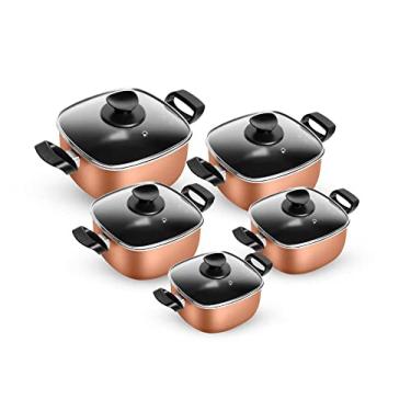 Imagem de Conjunto de Panelas Quadrada Caçarola 5 Peças Antiaderente Cobre Patolux Tvt Aa