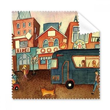 Imagem de Miaoji Pintura Aquarela Gato Ônibus Cidade Pano Limpeza Limpeza Limpeza de Tela de Telefone 5 peças