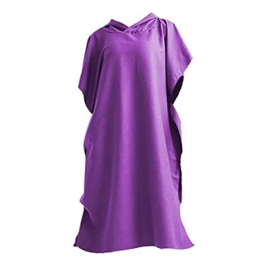 Imagem de Fancyes Surf Poncho Beach Microfibra Wetsuit com Capuz Toalha Roupão para Natação Ao Ar Livre, roxa, L XL
