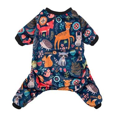 Imagem de CuteBone Pijama para cães floresta família roupas para cães macacão roupas para animais de estimação pijama casaco de Natal P75S pequeno