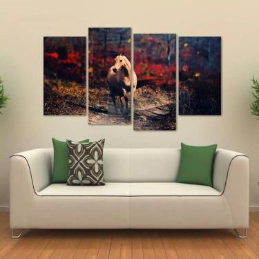 Imagem de Quadro Paisagem Cavalo Morrom Mosaico Em Tecido 4 Peças 1