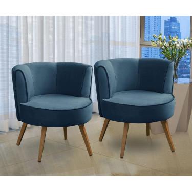 Imagem de Kit 2 Poltronas Para Sala Decorativa Isadora Suede Azul Madelina Decor