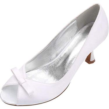 Imagem de A shoe store Sandália feminina nó salto slip on peep toe casamento formatura noiva festa noite sandálias, Branco, 9