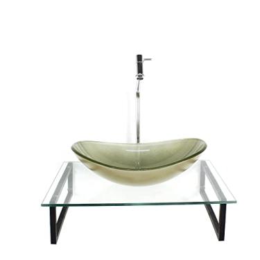 Imagem de KIT CUBA DE VIDRO OVAL 10MM CHAMPANHE COM TAMPO 50CM INCOLOR E SUPORTE PRETO