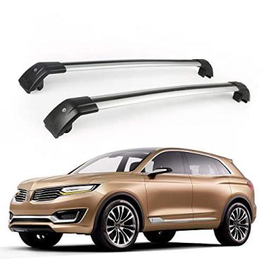 Imagem de UDP 2 peças serve para Lincoln Crossover MKX 2015-2018 barra transversal trilho de telhado suporte de bagagem, barra ajustável prata