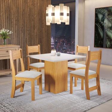 Imagem de Conjunto para Sala de Jantar com 4 Cadeiras Merlin Viero Marrom/Blonde/Bege