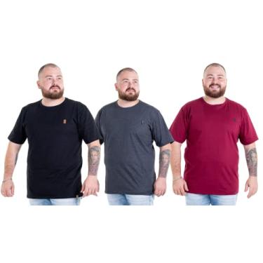Imagem de Kit 3 Camisetas Camisas Blusas Básicas Masculinas Plus Size G1 G2 G3 Flero Cor:Preta Grafite Bordo;Tamanho:G3