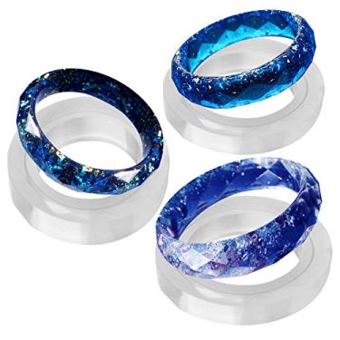 Imagem de Funshowcase Pulseira geométrica facetada de tamanhos variados, joia molde de silicone largo, para argila de polímero, artesanato, resina epóxi 3 peças no conjunto