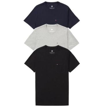 Imagem de Kit 3 Camisetas Masculina Com Bolso Camisa Básica Algodão - Gröve
