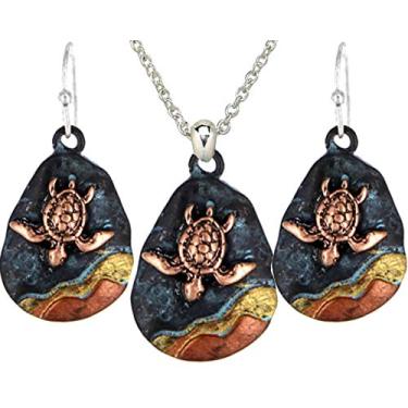 Imagem de DianaL Boutique conjunto de colar e brincos de tartaruga marinha com acabamento de cobre