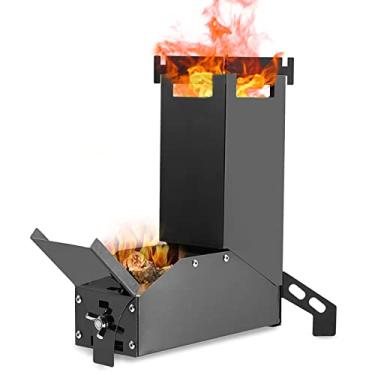 Imagem de Rocket Stove Fogão de acampamento Fogão portátil para cozinhar ao ar livre em casa ótimo aço inoxidável acampamento mochila fogão design compacto fogão a madeira, preto, 29,5x1,5 cm