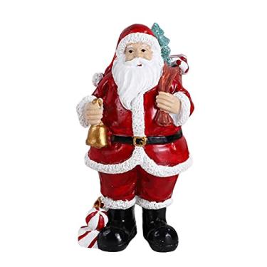 Imagem de Papai Noel Natal 15 cm, estátua resina Papai Noel com bolsa presentes e árvore Natal para decoração mesa festa férias em casa