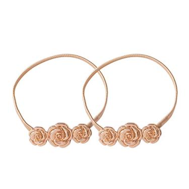 Imagem de Laços criativos de cortina elástica de três flores simples, luxo, vento, ajustável, laços de cortina, ouro, 2 peças