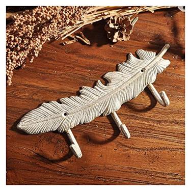 Imagem de KIZQYN Ganchos de casaco criativo ferro fundido europeu retro gancho de chave de ferro forjado cabide em forma de pena gancho de casaco criativo ganchos de porta artesanato de metal decoração rack de casaco montado na parede (cor: 1)