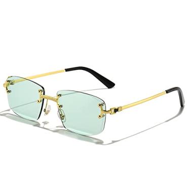Imagem de Óculos de Sol Quadrado Sem Aro Masculino Feminino UV400 Óculos de Sol Gradiente Pequeno Sem Armação para Homens Óculos de Metal, C15 Ouro Verde Claro, Tamanho Único