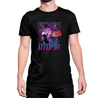 Imagem de Camiseta Basica Algodão Travis Scott Album Utopia Traper Cor:Preto;Tamanho:GG