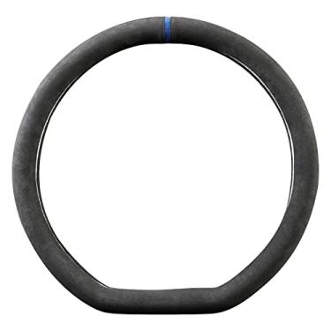 Imagem de Alfanxi Capa de volante de material universal Alcantara compatível com BMW Benz, Ford, Chevrolet Ram, Toyota, a maioria dos modelos de carros (listra azul, tipo D)