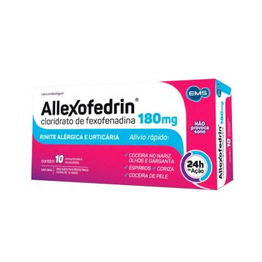 Imagem de Allexofedrin Cloridrato de Fexofenadina 180mg 10 comprimidos EMS 10 Comprimidos Revestidos