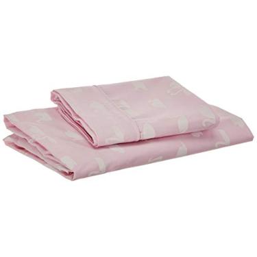 Imagem de Biramar Baby Lençol Para Mini Cama 2 Peças Estampado Cisne Rosa - Lençol C/Elástico E Fronha Rosa