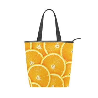 Imagem de Bolsa feminina de lona durável laranja fresca grande capacidade sacola de compras bolsa de ombro