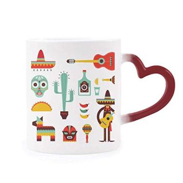 Imagem de Sombrero Tequila Guitar Chili Mexico Elment Caneca sensível ao calor Copo de grés que muda de cor vermelha