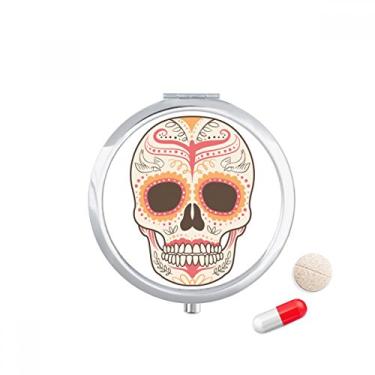 Imagem de Caixa de comprimidos com ilustração de crânio rosa círculo flor pássaro caixa de armazenamento de medicamentos dispensador de recipiente