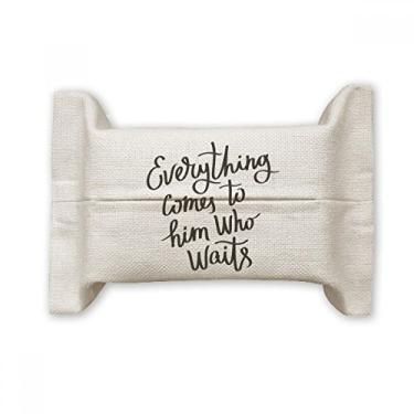 Imagem de Bolsa de linho de algodão com citação Everything comes to Him Who Waits