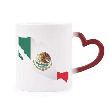 Imagem de Caneca vermelha verde emblema do mapa do México águia comer cobra sensível ao calor Caneca vermelha muda de cor grés
