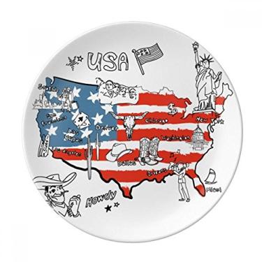 Imagem de Prato de ilustração da palavra Liberdade Mapa dos EUA, Prato de jantar decorativo de porcelana Salver