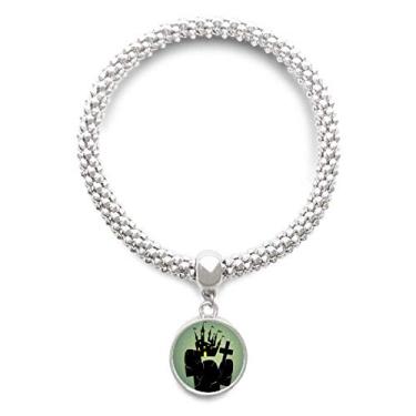 Imagem de DIYthinker Cemitério Outside Castle Bracelete de prata de Halloween com pingente de corrente ajustável