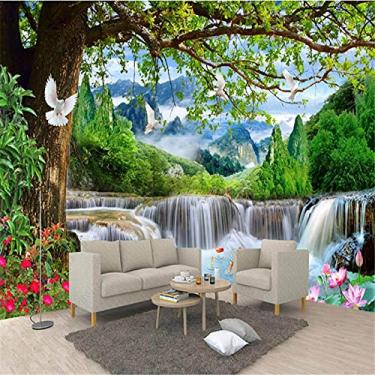 Imagem de SHINERING Lazer verde grande árvore floresta cachoeira paisagem papel de parede para sala de estar quarto TV fundo mural papel de parede decoração de casa 300 cm (C) × 210 cm (A)