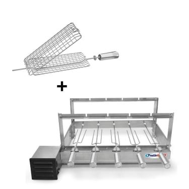 Imagem de Kit Grill Inox Churrasqueira com 5 Espetos Tridente + Espeto Grelha - Pratic Metal