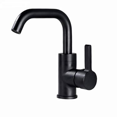 Imagem de Torneira de banheiro de latão maciço Torneira para lavatório Misturador de água quente e fria Torneira de manípulo único Preto Ouro escovado Torneira para pia, Preto