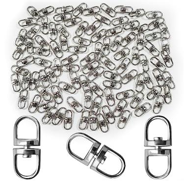 Imagem de Mike Home – Conectores de chaveiro giratório de design de extremidade dupla com anel giratório de olho a olho, mochila, acessórios, pacote com 100, Prata, Large