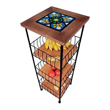 Imagem de Suporte Fruteira De Chão Para Cozinha Filtro Com 3 Cestos Ladrilho Hidráulico (S03)