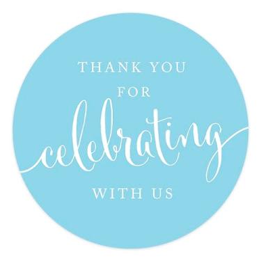 Imagem de Etiquetas e etiquetas de presente Andaz Press Circle, obrigado por comemorar conosco, Baby Blue Label Sticker, 1