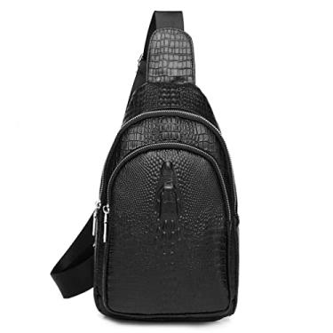 Imagem de KPYWZER Mochila tiracolo masculina vintage de couro, tiracolo e peito, nº 91 preta, 19x10x30cm/7.48x3.94x11.81inch(L*W*H), nº 76 preta