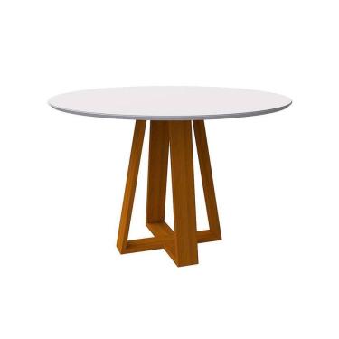 Imagem de mesa de jantar redonda com tampo de vidro vitoria off white e ype 120 cm